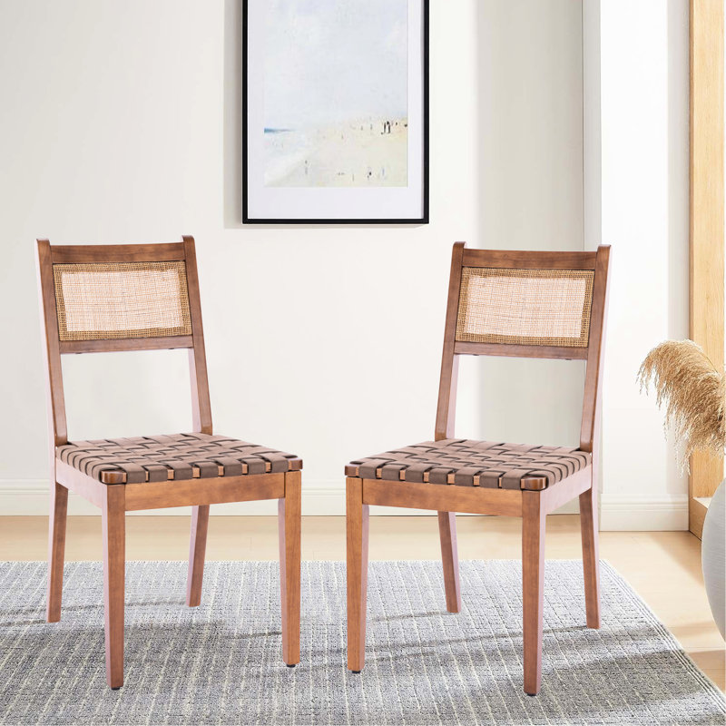 Chaises de salle à manger modernes à rayures en cuir tissé - éléments de conception de réception brun doux et de soutien