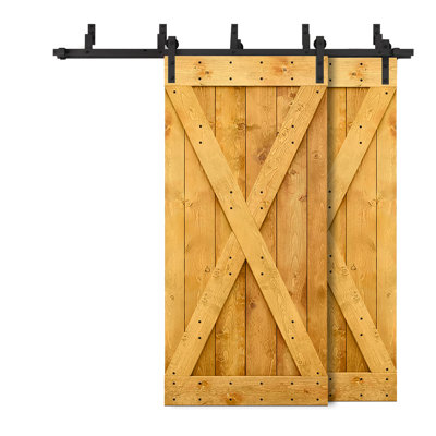 Paneled Wood and Metal Barn Door with Installation Hardware Kit -  Calhome, SWD11-MK-72(2)+DR-DIY-X20AT(2)+(5)BP-MK