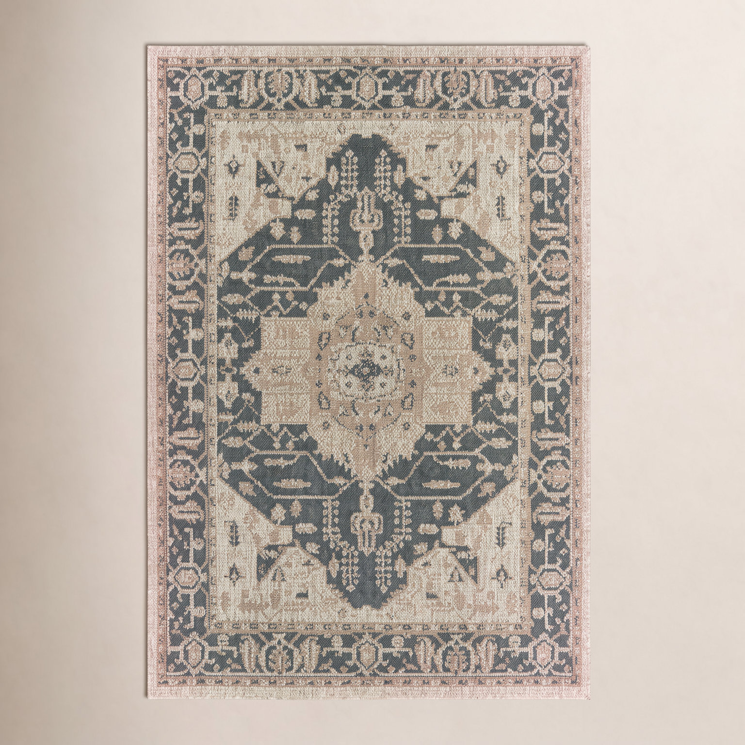 Crawford Dark Blue Gray Outdoor Oriental Rug, Rectangle 3'3" x 5'