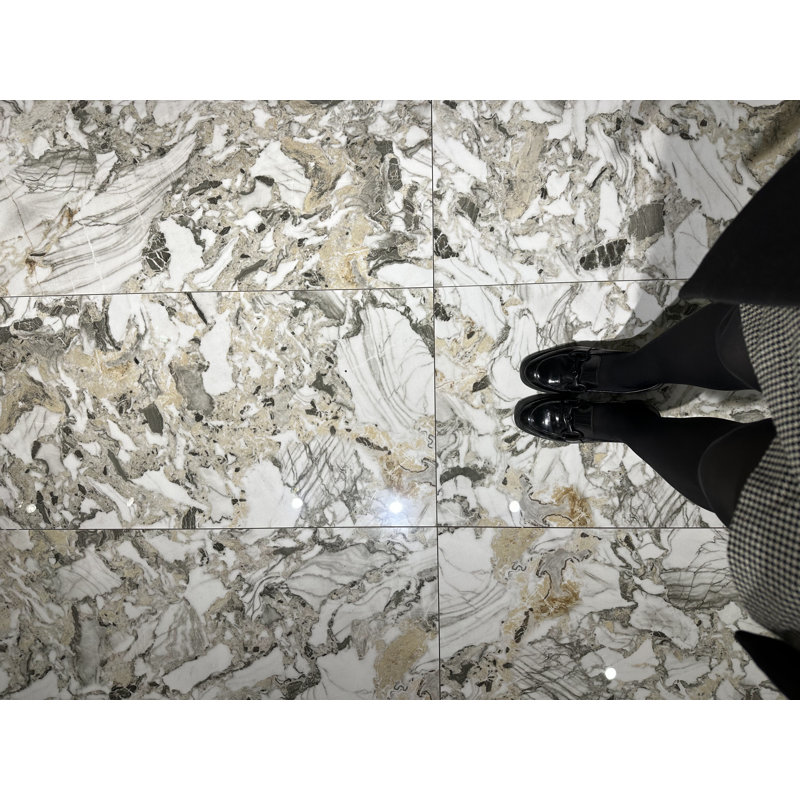Carrelage mural en porcelaine ultrabrillant aspect marbre 19,3 po x 38,6 po, Jade doré