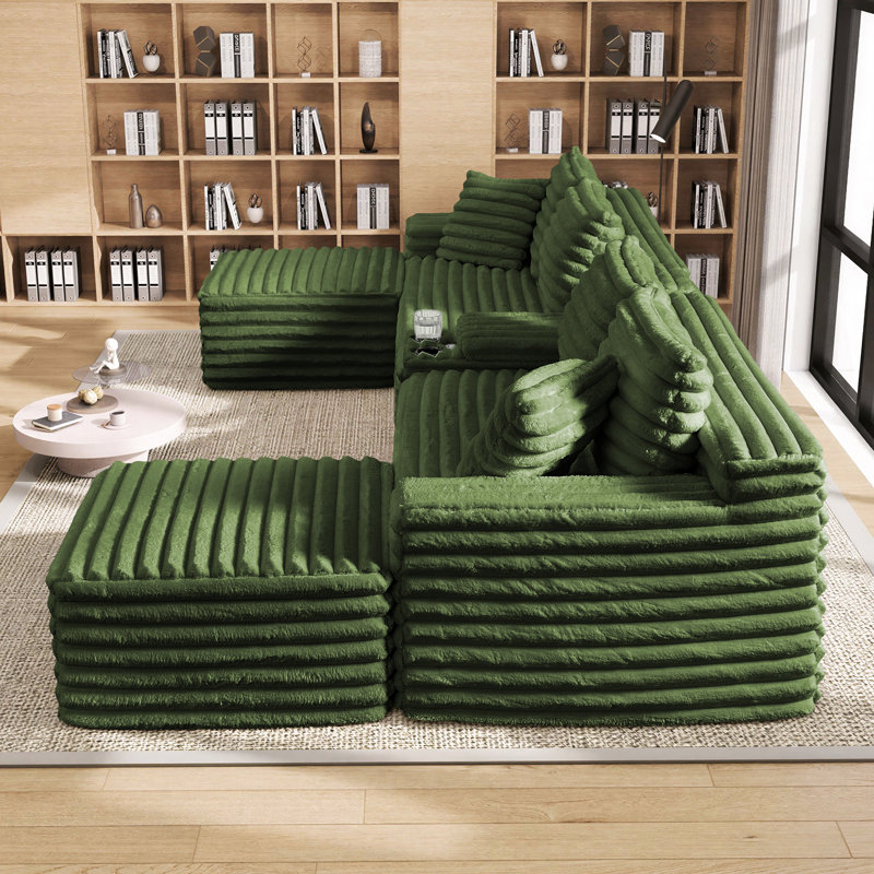 Canapé modulaire Boneless 127 po Cloud Couch, Imitation fourrure verte