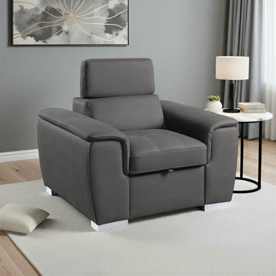 Caisse 45" Modern & Contemporary Microfiber Accent Chair with Integrated Pull-Out Ottoman, Adjustable Headrest & Pocket Coil Support