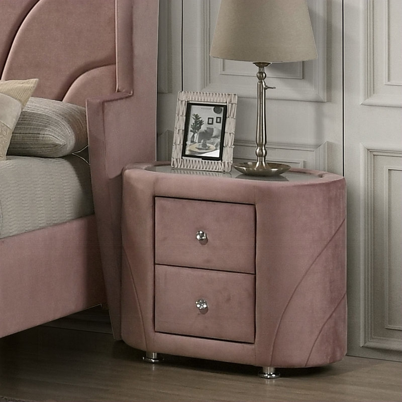 Table de chevet rembourrée en velours avec 2 tiroirs