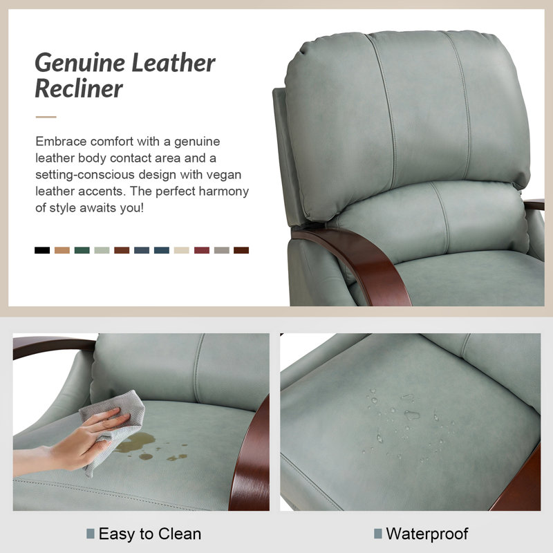 Hardge 29.92" Wide Genuine Leather Manual Standard Recliner, Gray Genuine Leather