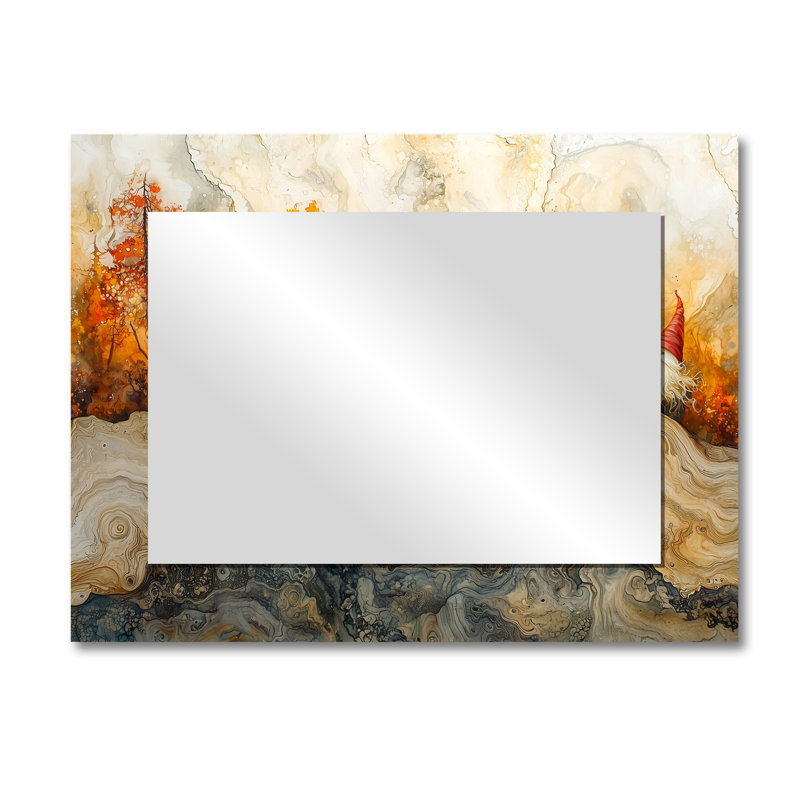 «Autumn Gnomes Family Into The Woods II» - Décoration murale miroir abstrait - imprimé sur métal, 30 po x 40 po
