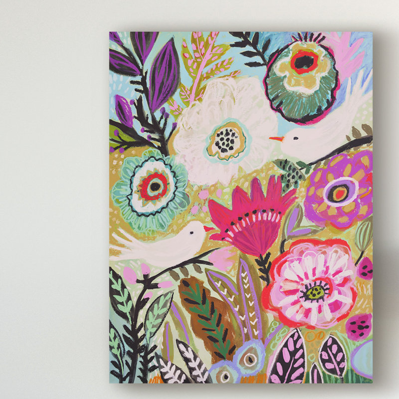 « jardin oiseaux i », peinture sur toile tendue, H 19 po x l 14 po x P 2 po
