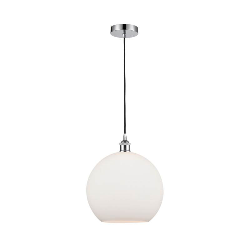 Luminaire suspendu simple à 1 lumière Ralph, Blanc mat, Chrome poli, H 13,63 po x l 11,75 po x 11,75 po