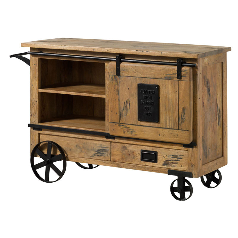 Railway Solid Wood Bar Cart, Natural Wood