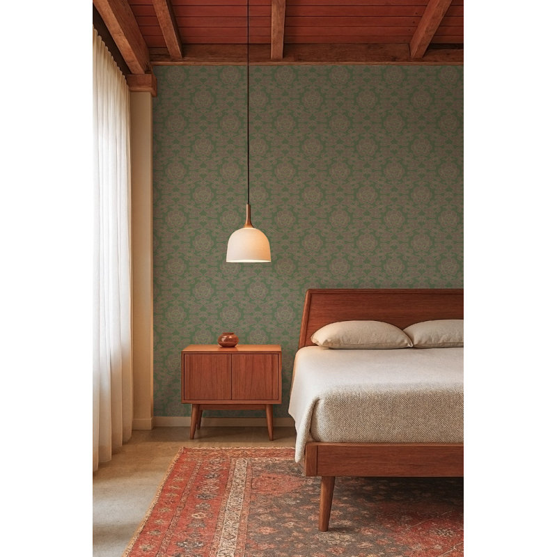 Silken Poppy - Hunstman Green Wallpaper