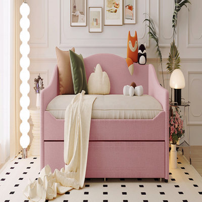 Teddy Fleece Full Size Upholstered Daybed With Light And Trundle