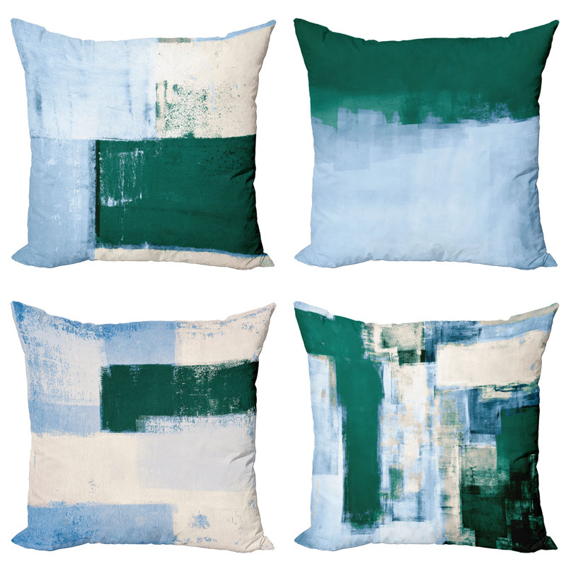 Reversible Pillow Cover, 24" H x 24" W, Hunter Green / Baby Blue