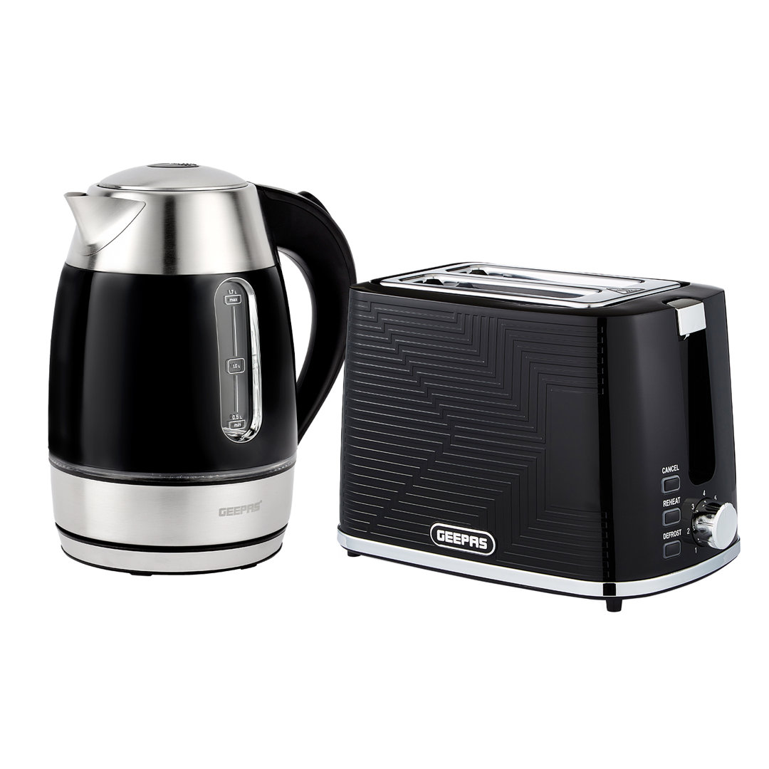 Geepas Unisex Black Illuminating Electric Kettle & 2 Slice Bread Toaster Combo Set In 1.7L - Image 6
