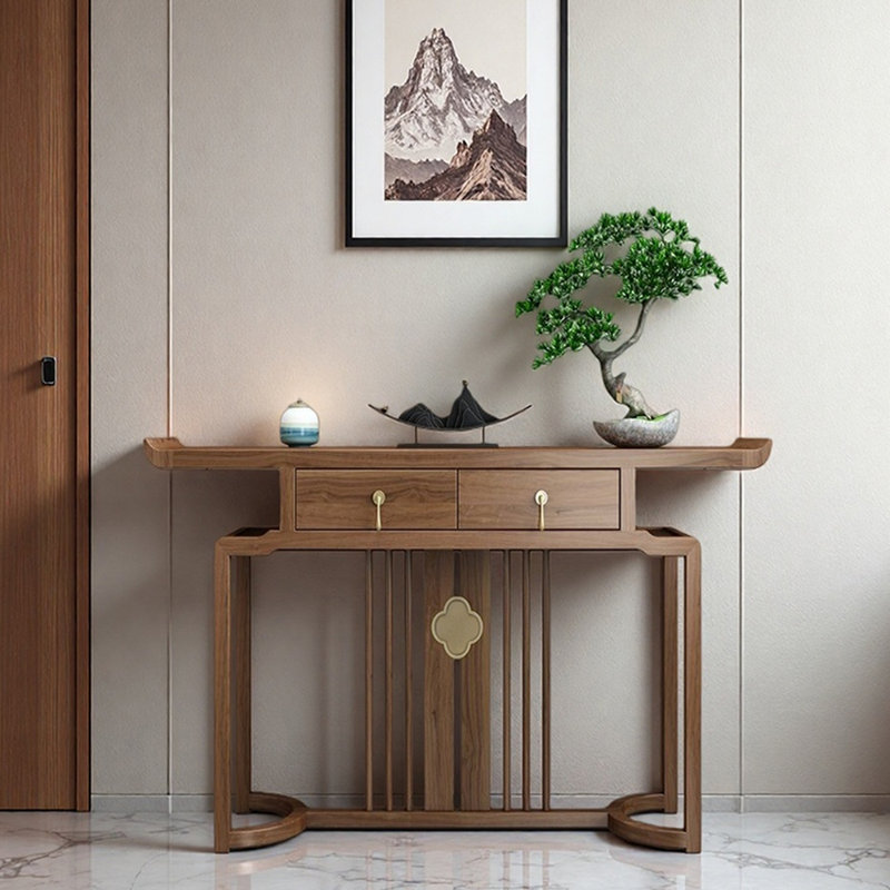 Nouvelle table d'entrée en bois massif de style chinois, Noyer, H 31,5 po x l 39,4 po x P 13,8 po