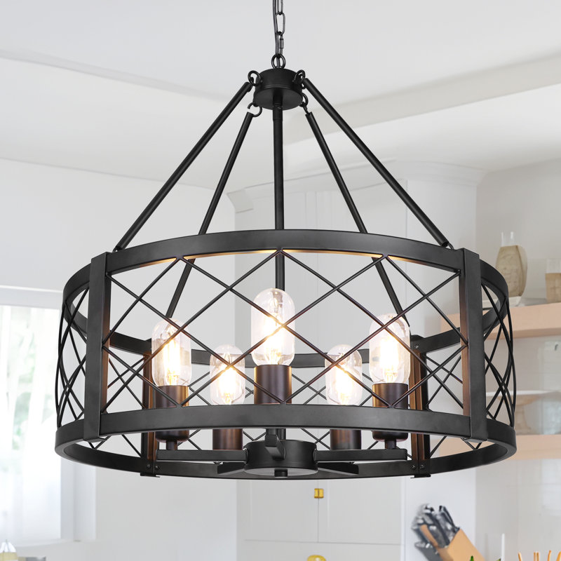 20.28 In. 5-Light Drum Farmhouse Dining Room Chandelier, Matte Black