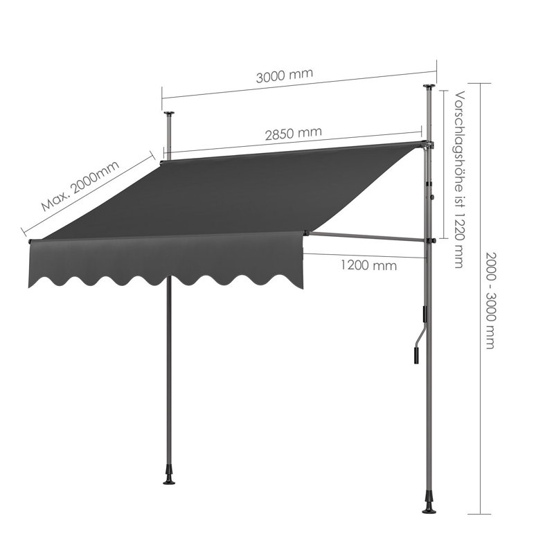 Dakota Fields 300cm W x 120cm D Polyester Cover Retractable Patio Awning