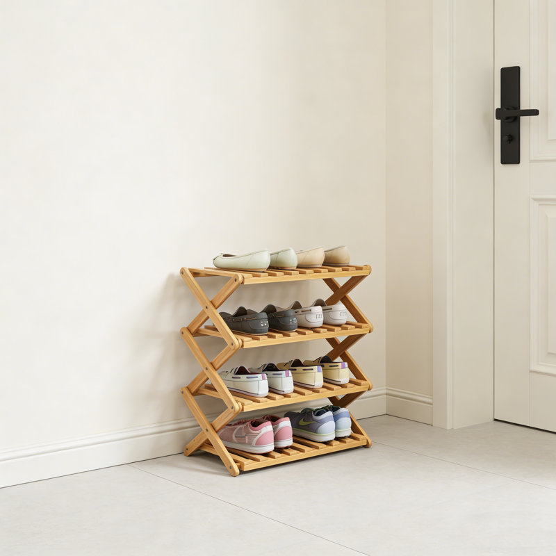 Range-chaussures pliant en bambou - assemblage portable, peu encombrant et sans outil
