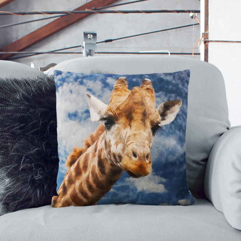Giraffe Vol.2 Painting Square Throw Cushion, 40cm H x 40cm W x 15cm D, Stone