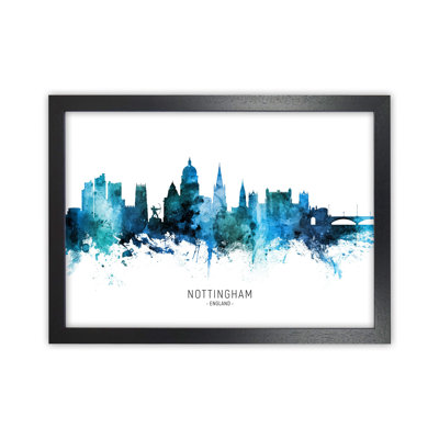 Nottingham England Skyline Blue City Name by Michael Tompsett - Print