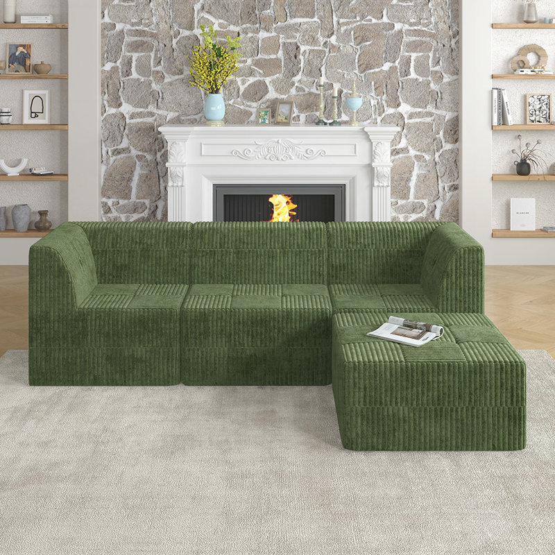 Canapé modulaire en L, Tissu vert