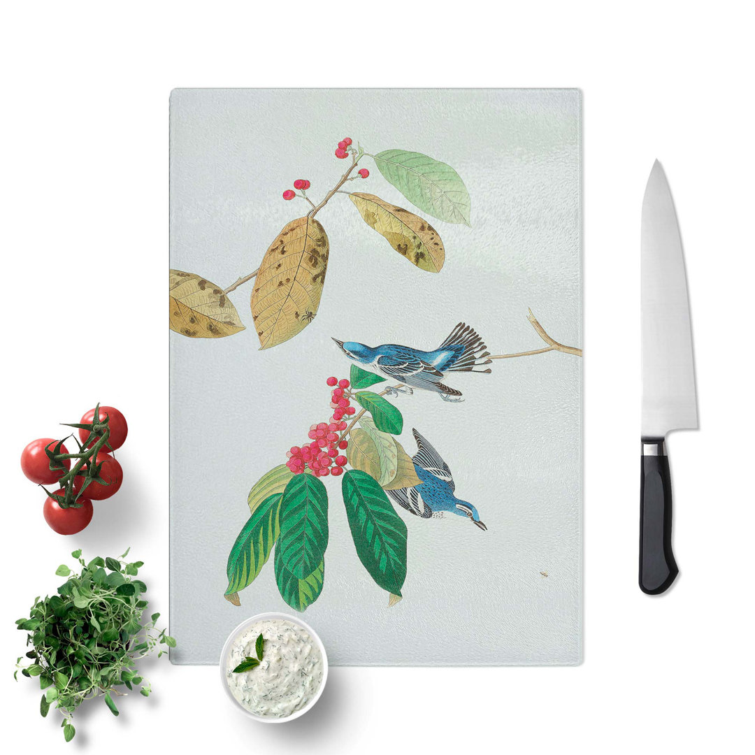 Tempered Glass Warbler Birds Chopping Board