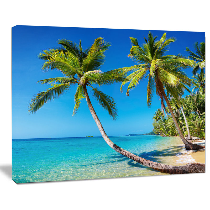Tropical Beach Landscape Canvas Print in Blue and Green, 30" x 40"