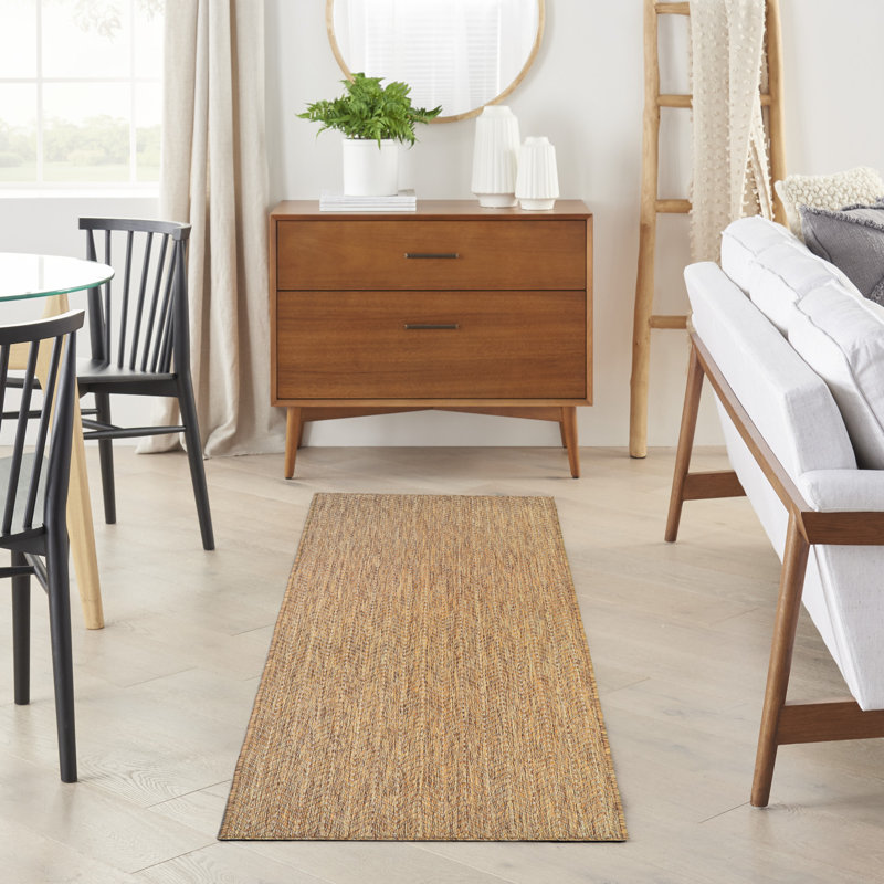Remmie Black Modern Indoor/Outdoor Rug, Runner 2' x 6', Natural