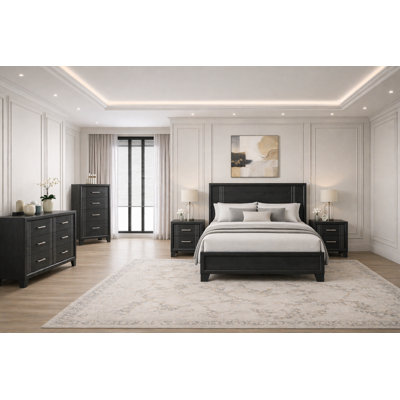 Ensemble de chambre à coucher à panneau moderne avec finition gris anthracite
