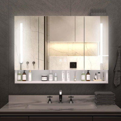 Armoires de salle de bain modernes en aluminium 39 po x 28 po, armoires à pharmacie avec miroirs et lumières DEL, armoire de rangement de salle de bain avec compartiments de rangement à plusieurs niveaux