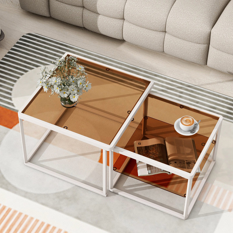 Glass Top Nesting Coffee Table, White