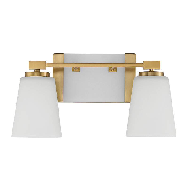 Warm Brass 2-Light Vanity with White Opal Glass Shades