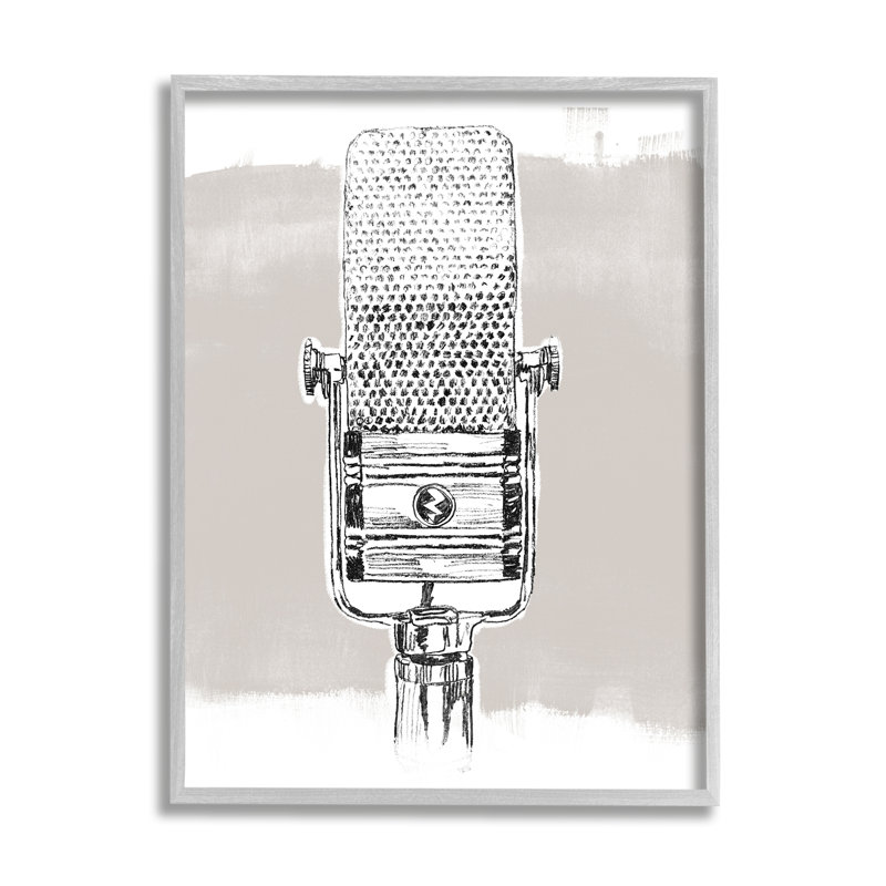 «Vintage Microphone Music Dessin On Wood» par June Erica Vess, impression, H 11 po x l 14 po x P 1,5 po