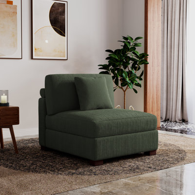 Milbrey Upholstered Corduroy Armless Accent Chair with Pillow Back and Solid Wood Legs