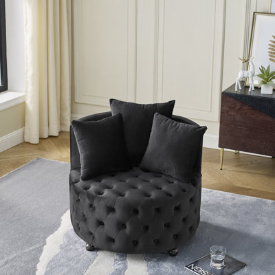 Chaise pivotante en velours noir avec siège à boutons et fauteuil de luxe rembourré pour le salon, capitonnage, décoration intérieure