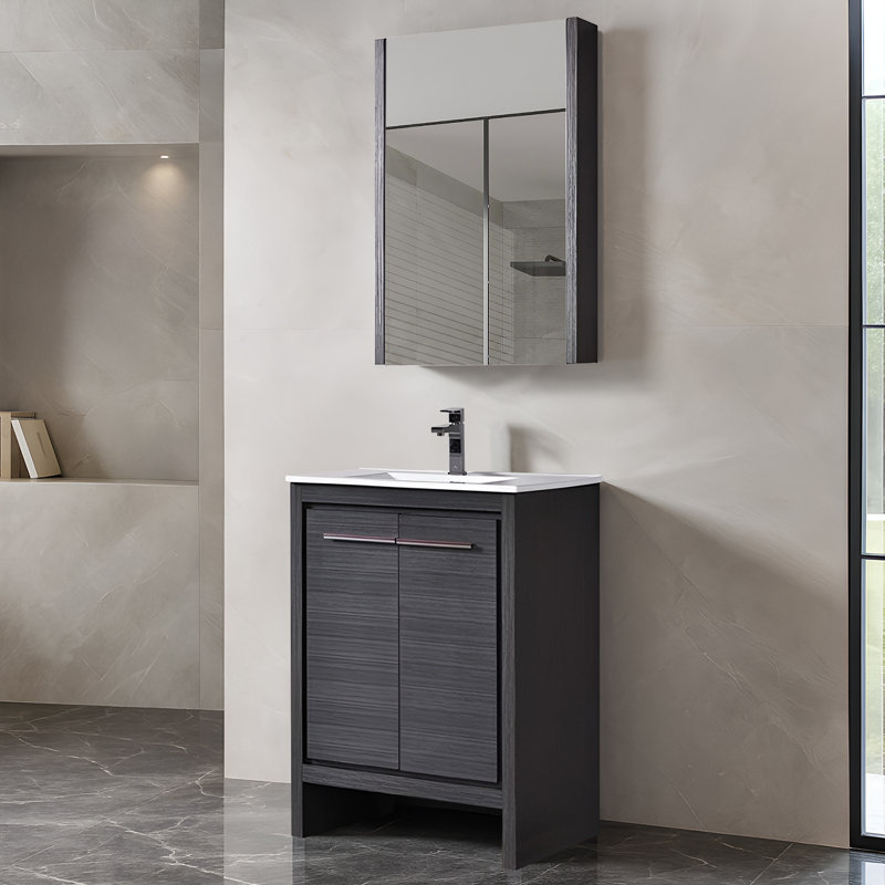 Artemis 24.5'' Single Bathroom Vanity with Ceramic Top, Silver Gray
