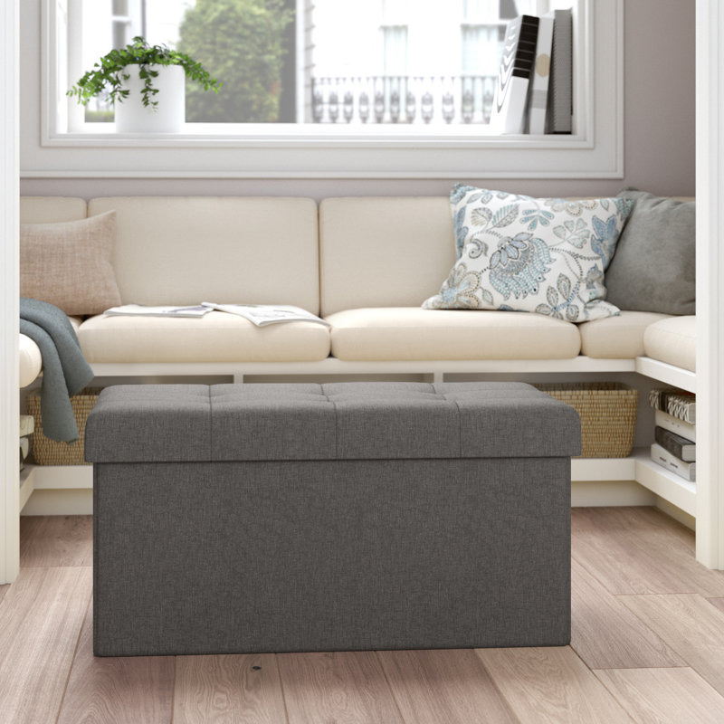 Folding Storage Ottoman - 30-Inch Tufted Footrest, Linen Chest, or Bench with Removable Bin for Living Room, Bedroom, or Dorm by Lavish Home (Gray)