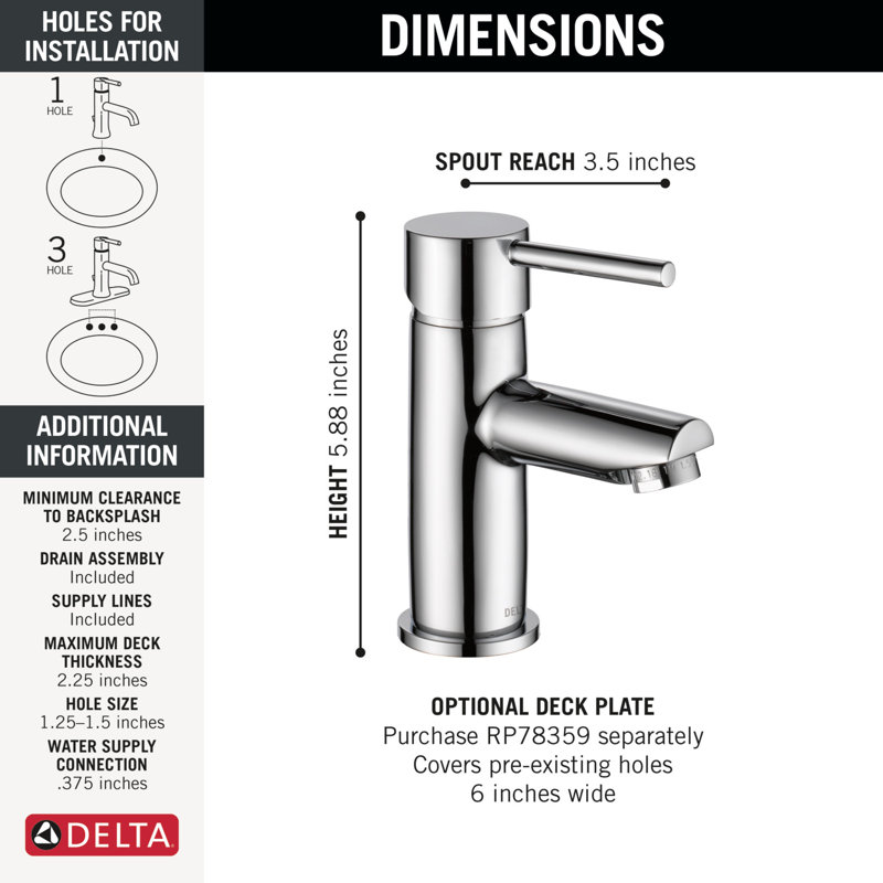 Trinsic Chrome Bathroom Faucet, Single Hole Bathroom Sink Faucet for Vanity, Metal Push-Pop Drain Assembly, Chrome