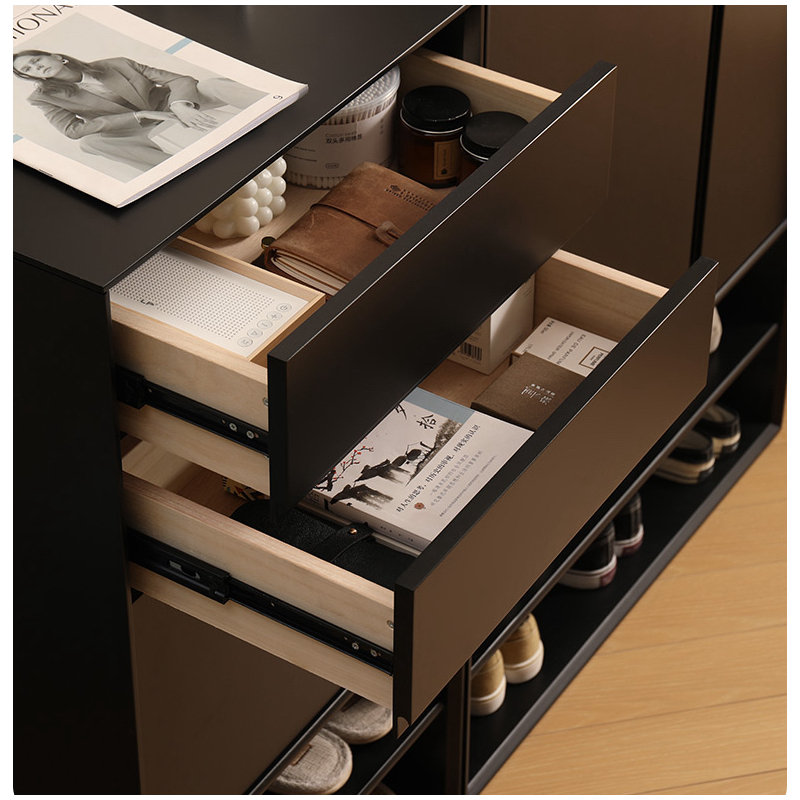 Armoire d'entrée pour chaussures en bois massif, Noir