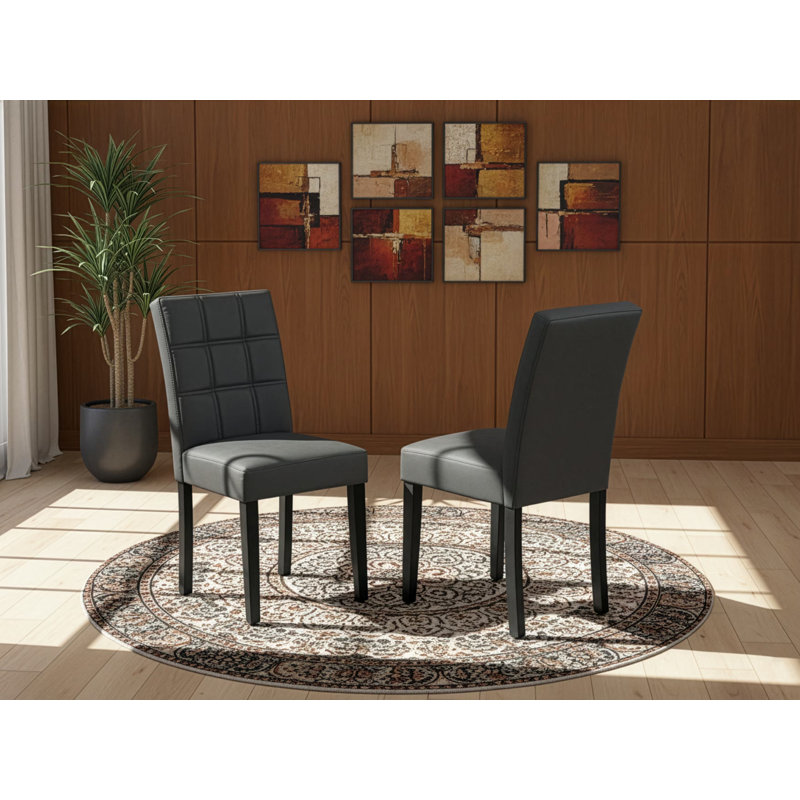 Amelius Parsons Chairs Set of 2 - Dark Gray Polyester Fabric Upholstered Seat and Dark Gray Polyester Fabric Chair Back - Black Finish, SET OF 2