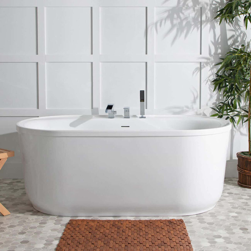 66" x 33" Freestanding Acrylic Bathtub with Faucet, Chrome