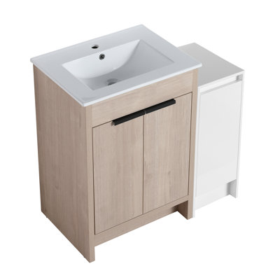 De meuble-lavabo moderne de conception autoportante avec lavabo en céramique et armoire de rangement à fermeture en douceur