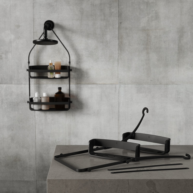 Black Plastic Suction Mount Shower Caddy with Shelves