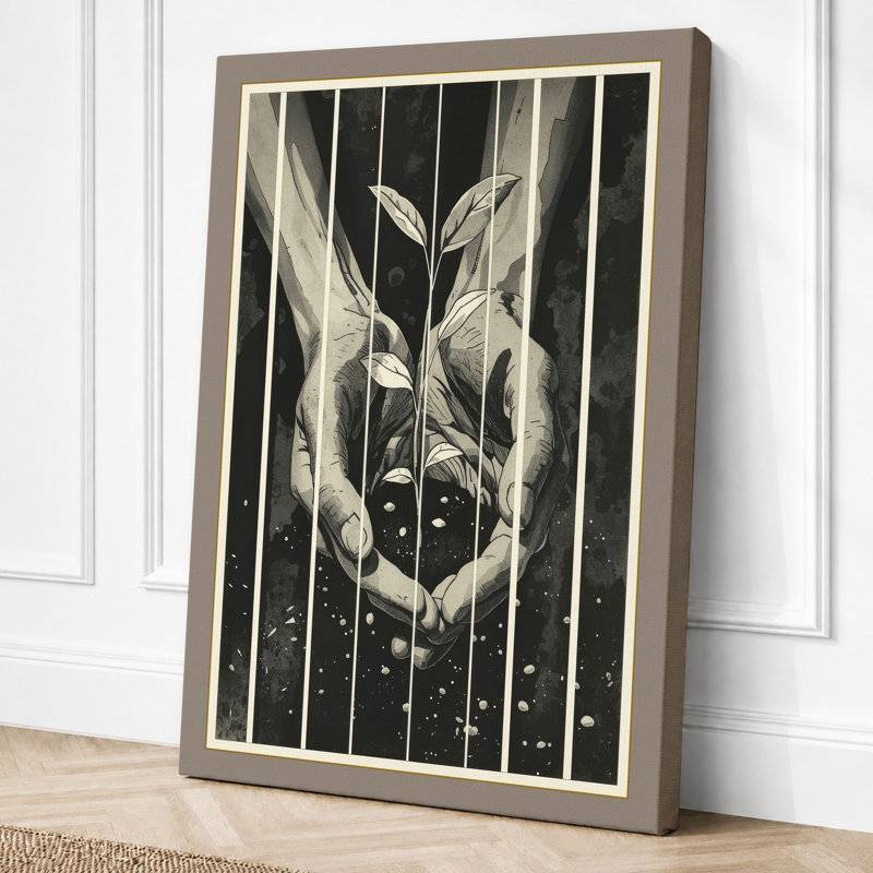 Deer in Starlight Japandi - Wrapped Canvas, 24x16 - 61.0 x 40.6 cm, Taupe Border