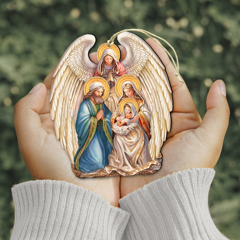 Nativity with Angel Wooden Ornament by G. Debrekht