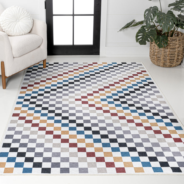 Mariquilla Modern Cottage Checkerboard Washable Multi-Colored Rug