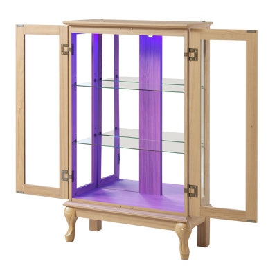 Elegant Curio Cabinet with Tempered Glass Doors, LED Light, Mirrored Back Panel & Adjustable Shelves