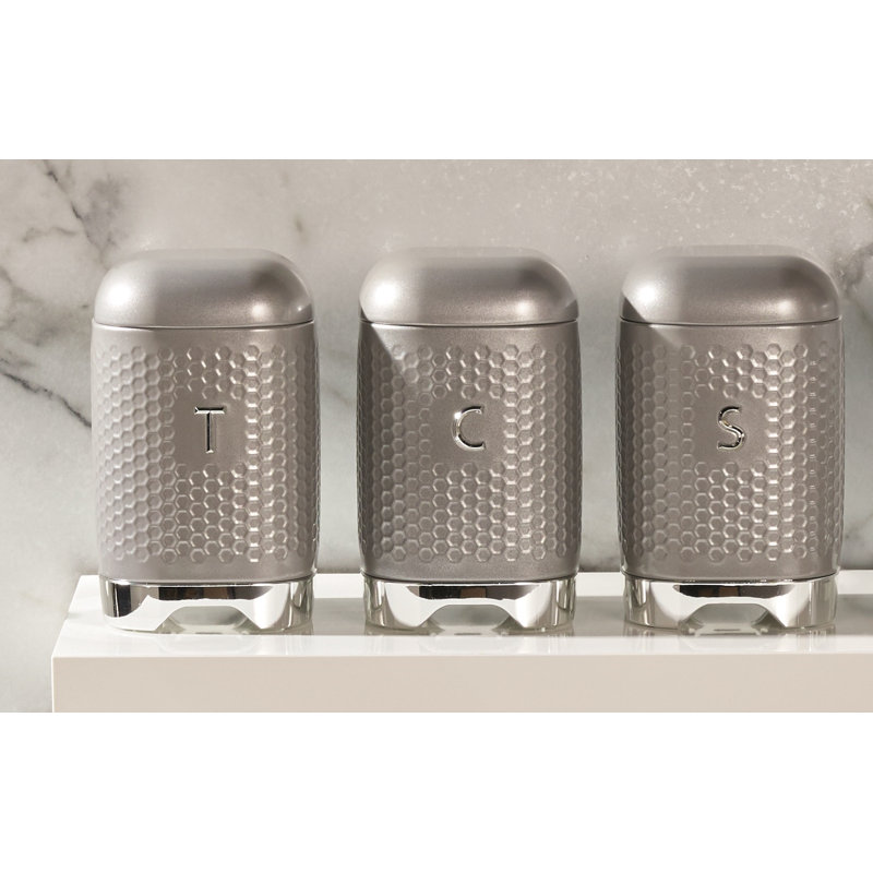 KitchenCraft Lovello 3 Piece Coffee, Tea, & Sugar Jar Set, Grey/Silver