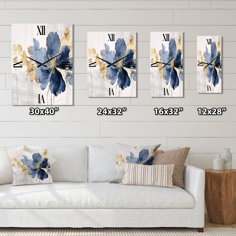 Horloge murale florale en métal bleu et blanc Hibiscus Tropical Harmony, Grand