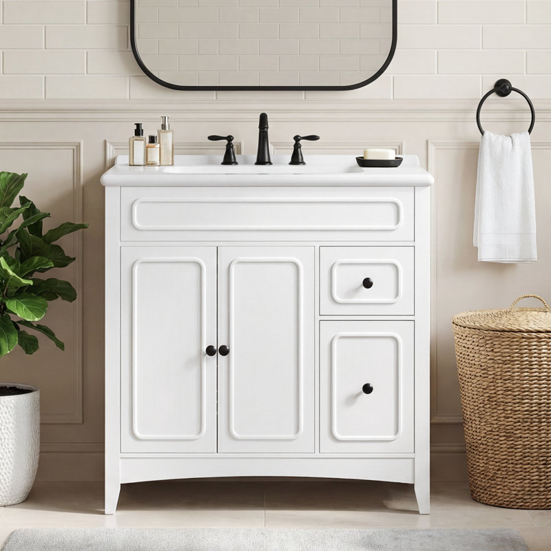 Meuble-lavabo de 36 po avec lavabo, armoire de rangement à double porte et double tiroir en céramique