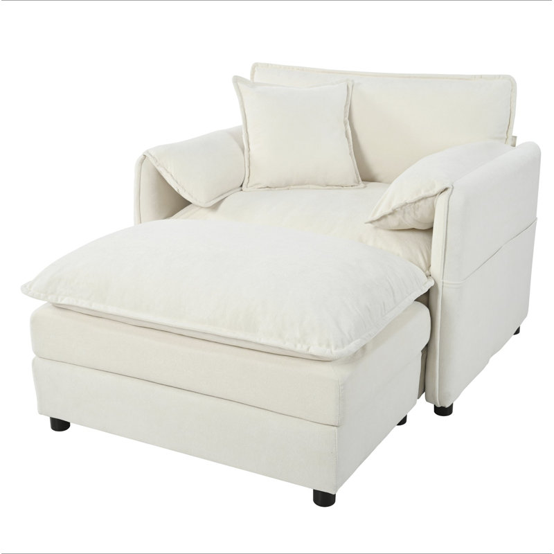 Oversized 57.48" Recliner Chair With Movable Ottoman - Soft Chenille Upholstered Indoor Lounge Chair For Living Room Or Bedroom,DIY Combination