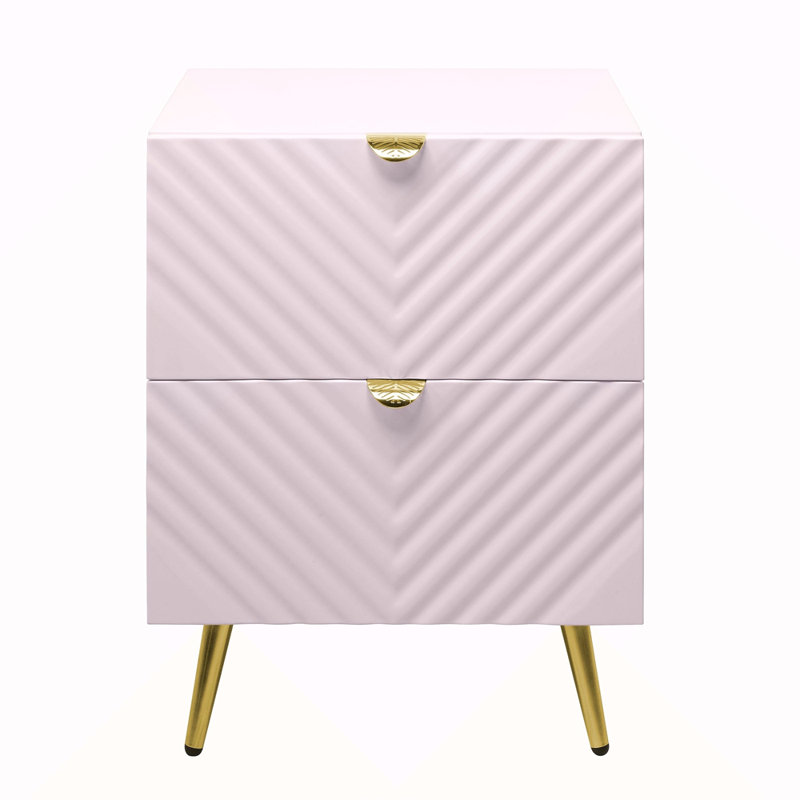 Table de chevet 2 tiroirs ultrabrillante, Rose